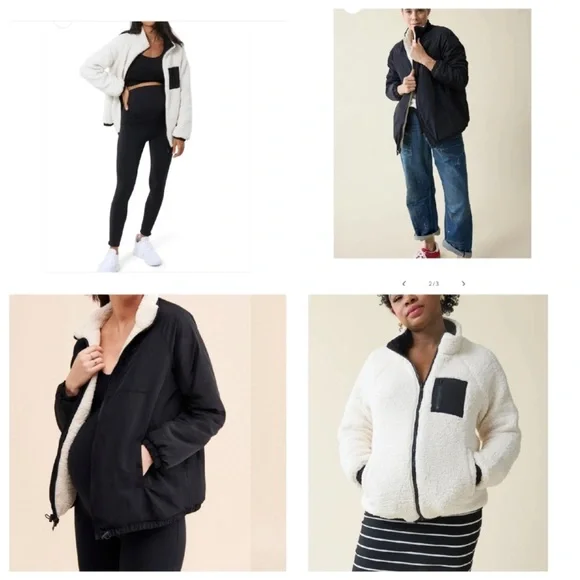 Ingrid & Isabel Black Bomber Jacket with Soft Cream Lining - Picture 2 of 6